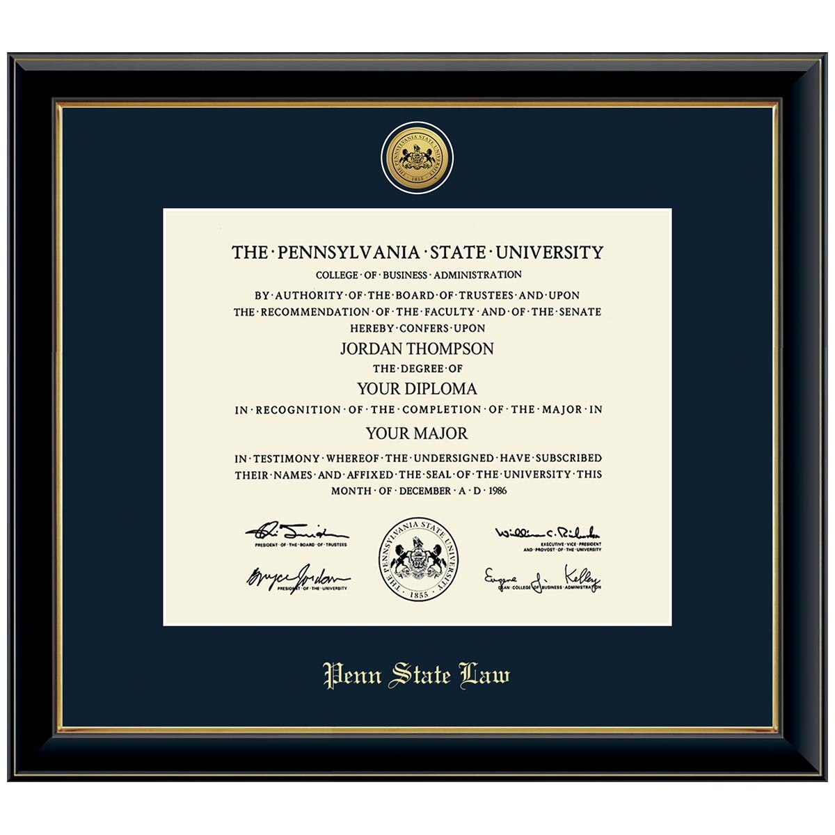 #121 Diploma Frame Penn State Law Gold Medallion Onyx Gold (Black)
